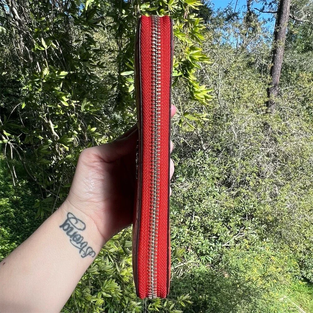COACH Red Croc Embossed Womens Zip-Around Accordion Wallet *READ DESCRIPTION*